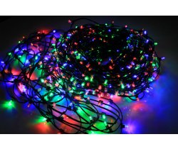 LED-LP-15CM-100M-12V-M/DG Гирлянда клип-лайт мульти LED c КОЛПАЧКОМ, темно-зеленый провод. Neo-Neon
