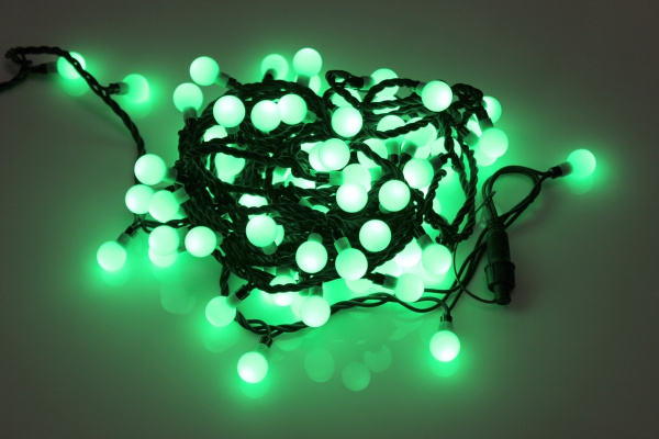 LED-PLR-100-15M-25MM-240V-G/BL-W/O LED гирлянда 15м, 240V, IP65, зеленые LED/Матовый Шарик 2,5см фото 2