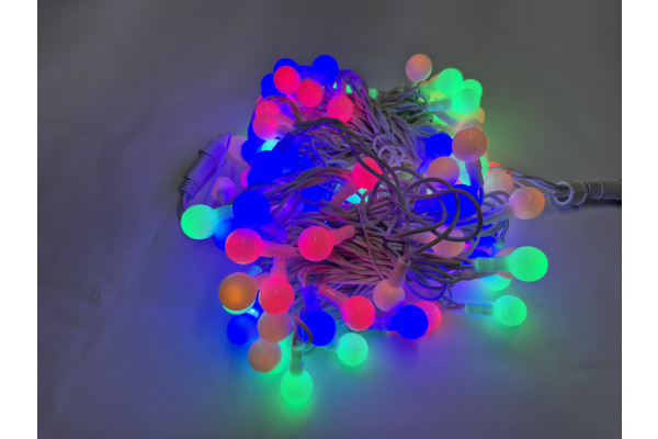 LED-PLR-100-15M-25MM-240V-Multy/WH-WO  LED гирлянда 15м, 240V, IP65, мульти LED/Матовый Шарик 2,5см фото 2