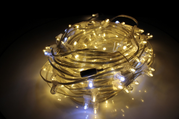 NEW!!! LED-LP-200-30M-12V-WW-F(W) Гирлянда клип-лайт белые LED/Flash, 30м, колпачок, транс. Neo-Neon фото 1