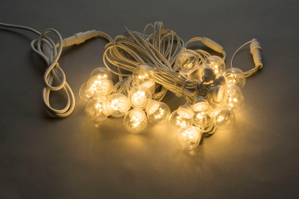 LED-2BLR-2835-50CM-10M-240V-WW/WH -Гирлянда Белт-лайт 10м, IP65, 20 белых теплых ламп/белый провод фото 2