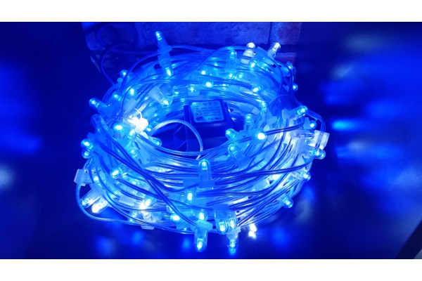 NEW!!! LED-LP-200-30M-12V-B-F(W) Гирлянда клип-лайт синие LED/белый Flash, 30м, колпачок, транс.  фото 2