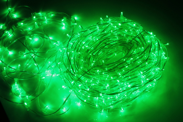 LED-LP-15-100M-12V-G/CL-F(G) С КОЛПАЧКОМ, Гирлянда клип-лайт зеленые LED/зеленый Flash. Neo-Neon фото 1