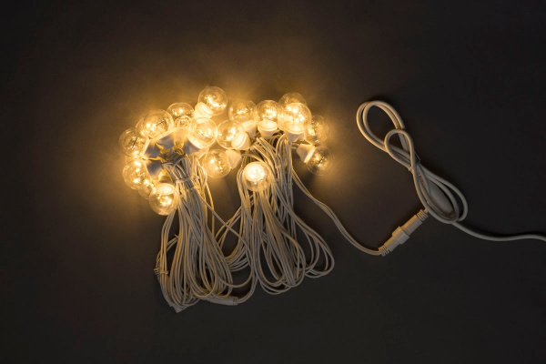 LED-2BLR-2835-50CM-10M-240V-WW/WH -Гирлянда Белт-лайт 10м, IP65, 20 белых теплых ламп/белый провод фото 1