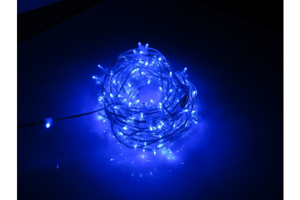 LED-LP-15-100M-12V-B-F(B) Гирлянда клип-лайт синие LED(6-й Flash), насадка--колпачок. Neo-Neon фото 1