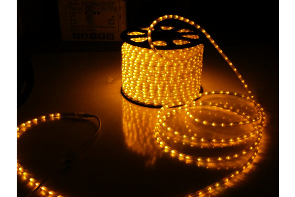LED-DL-2W-100M-2M-240V-Y  Светодиодная гирлянда дюралайт, фиксинг, желтый, D13мм, 36LED/метр, IP65,  фото 1